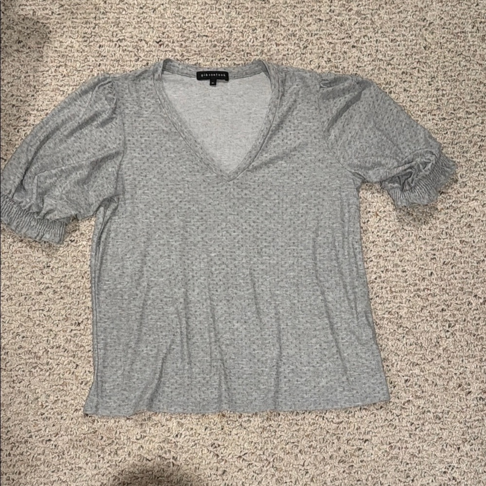 Gibsonlook V-Neck Clip dot Puff Sleeve Top - Size XL